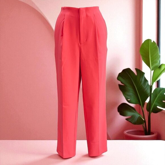 A New Day Coral Tapered Pants Size 4 Stretch High Rise Office Career Modern - Picture 1 of 13